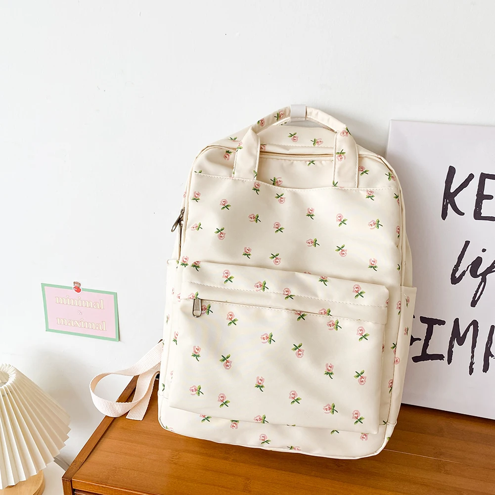 Women College Student Backpack Large Capacity Canvas Double Shoulder Bag Adjustable Strap Teenage Girl Bag