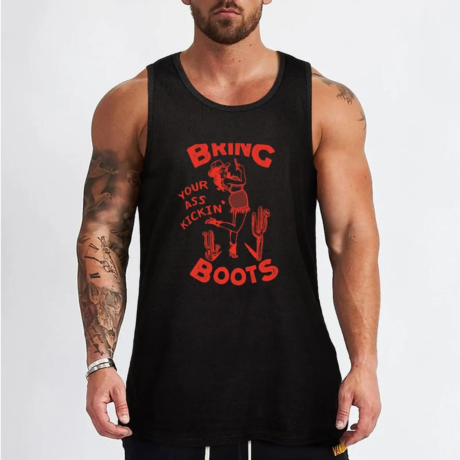 Bring Your Ass Kicking Boots! Cool Retro Cowgirl With A Gun- A Great Gift Idea For Women! Tank Top Muscle fit