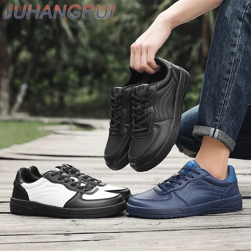 2025 New Mens Casual Shoes Leather Fashion Breathable Sneakers Anti Slip Travel Shoes Lace Up Flats Shoes Comfortable Men Shoes