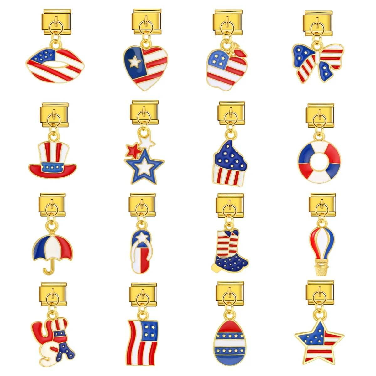 WG 1pc Italian Modular Bracelet American Flag Independence Day Elements Pendant For DIY Modular Bracelet Jewelry