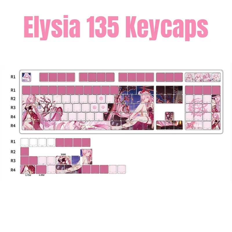 

Elysia 135 Key Cap Honkai Impact Key Cover PBT DYE Sublimation Cherry MX Cross Axis Switch Keycap for Mechanical Keyboard Gift