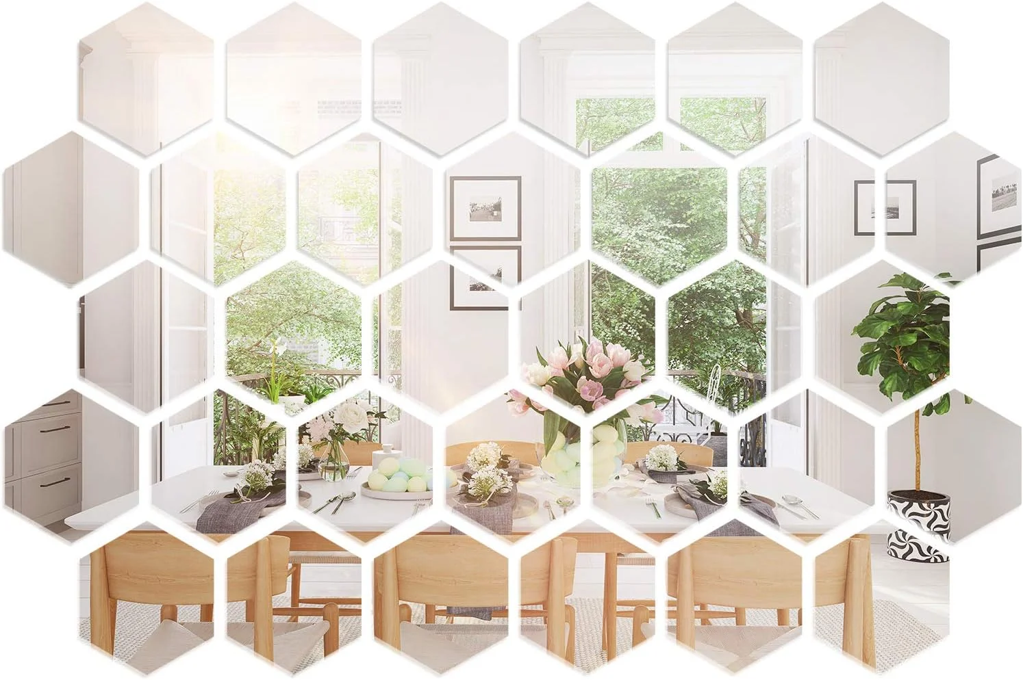 32 Pcs Hexagon Mirror Wall Stickers Removable Silver Acrylic Mirror Stickers Honeycomb Decals for DIY Home