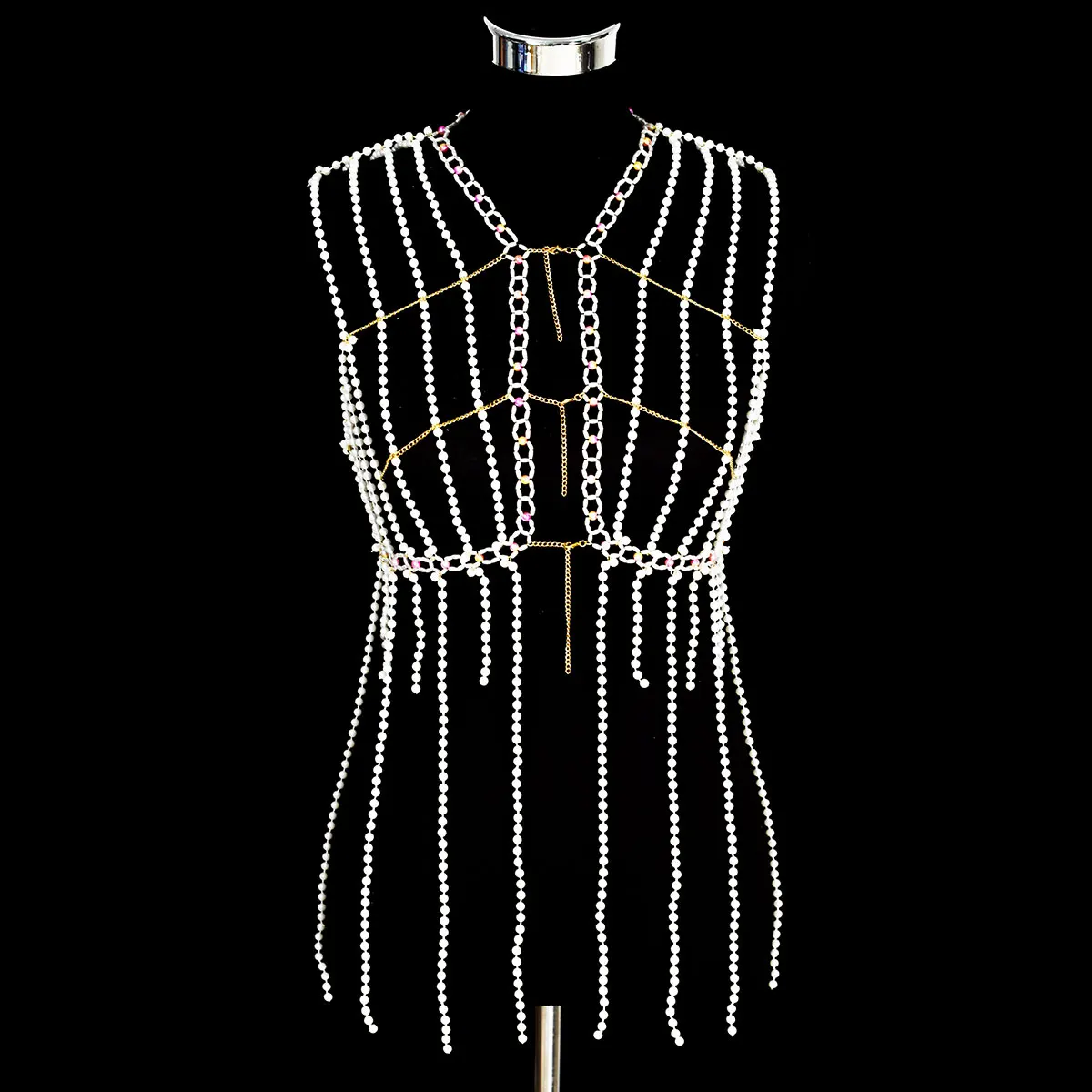 

Ladies Fashion Imitation Pearl Body Jewelry Elegant Sexy Tassel Long Dress Music Festival Party Dress Chain