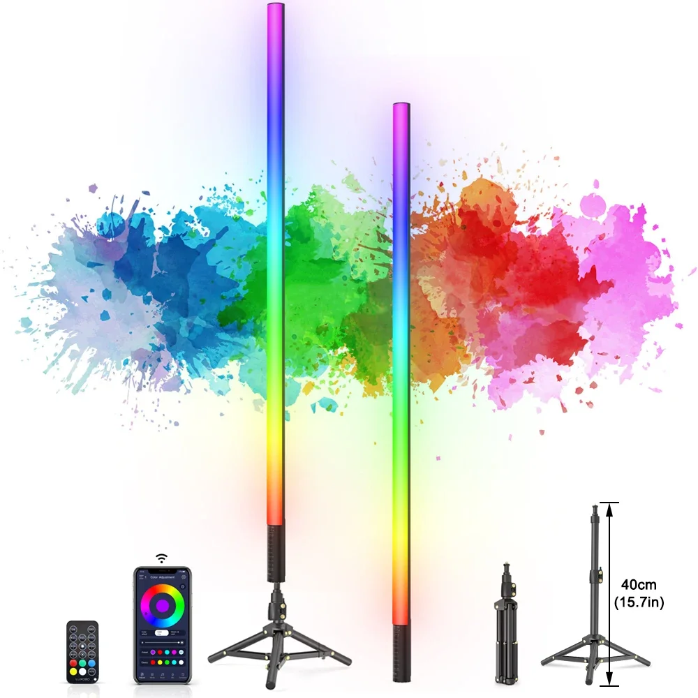 LUXCEO Confezione da 2 4 piedi RGB Luce d\'atmosfera Bluetooth APP Controllo LED Lampada d\'atmosfera Cambia colore Stick per illuminazione DJ/Dance