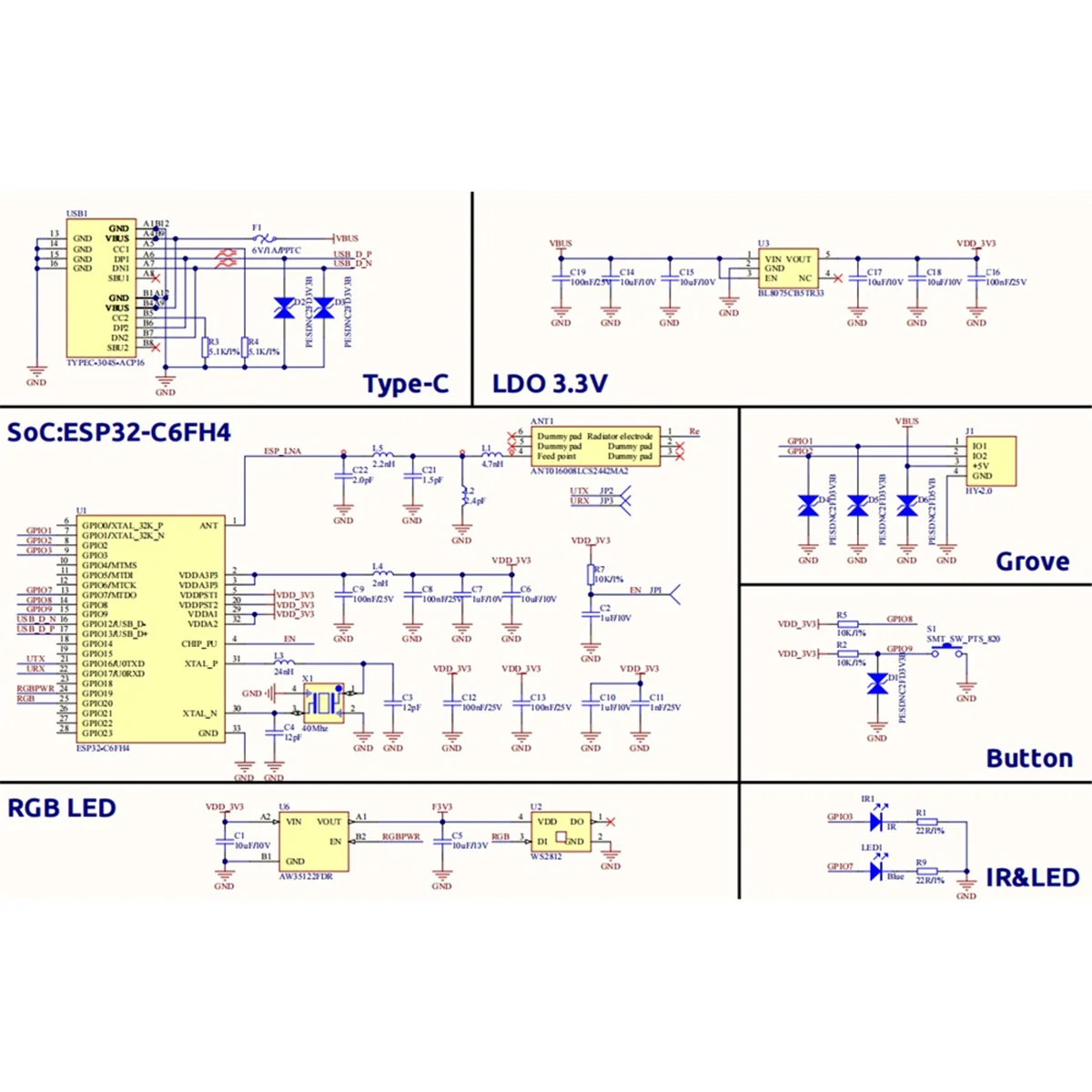 AB01 M5NanoC6 Low-Power IoT Development Board Onboard ESP32-C6FH4 Support Wi-Fi 6 and Zigbee Built-in Infrared Emitter