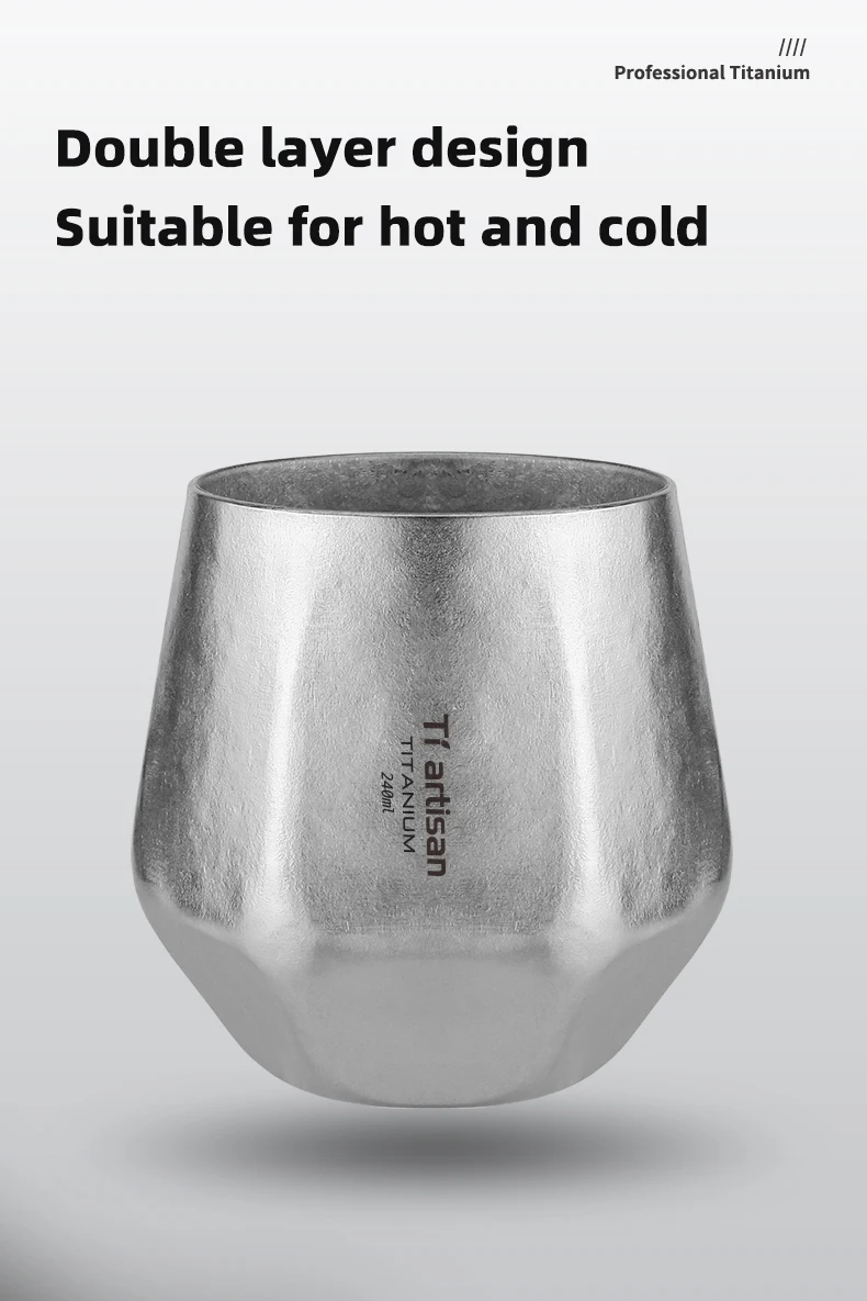 Tiartisan Doppelwandiger Bierbecher aus reinem Titan, 240 ml, sechseckiger Kaffeebecher, Outdoor-Rucksack, ultraleichter tragbarer Tee-Trinkbecher – Detail 7