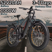 E Bike Powerful 1000W Motor Soft Tail Rear Suspension 52V20AH Battery Electric Bicycle 26*4Inch Tire All Terrain Electric Bike