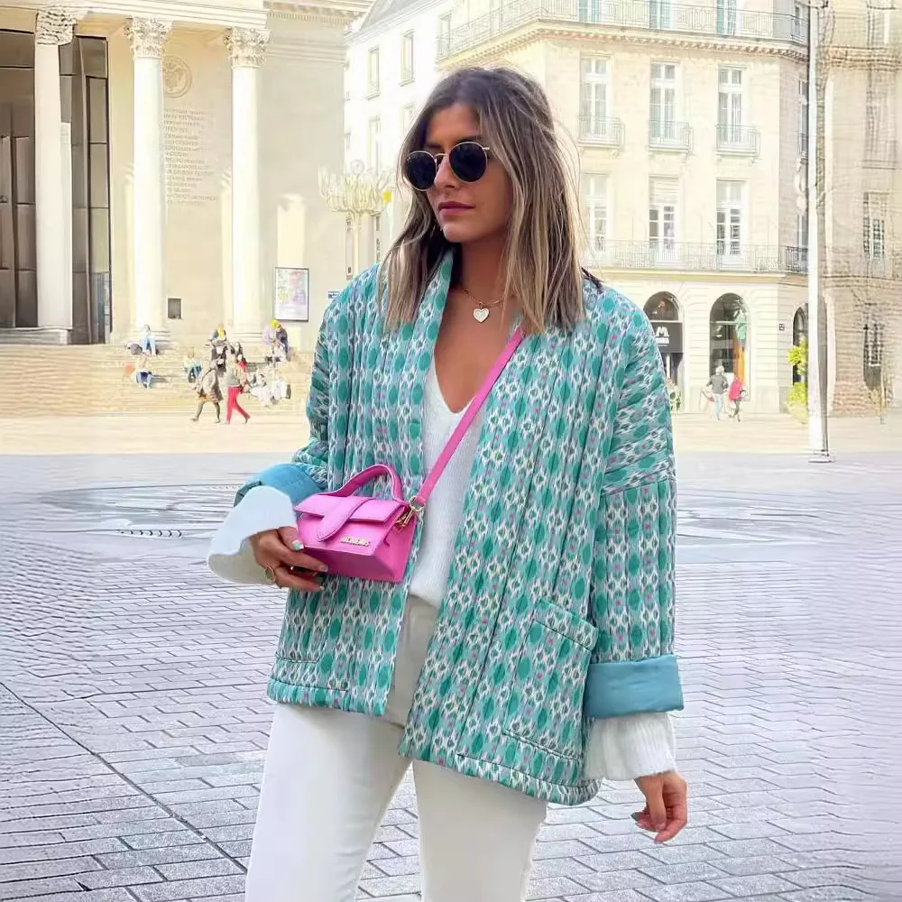 

Осенне-зимние новые куртки, женский кардиган, стеганая хлопковая куртка в этническом стиле с принтом, тонкая хлопковая куртка, пальто