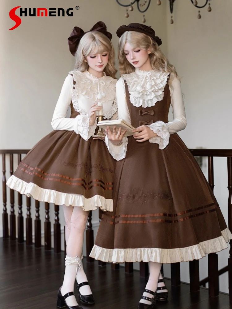 

Original French Court Retro Long Dresses Set Spring and Autumn Women's High Waist Slim Elegant Lolita Dress for Women Vestidos