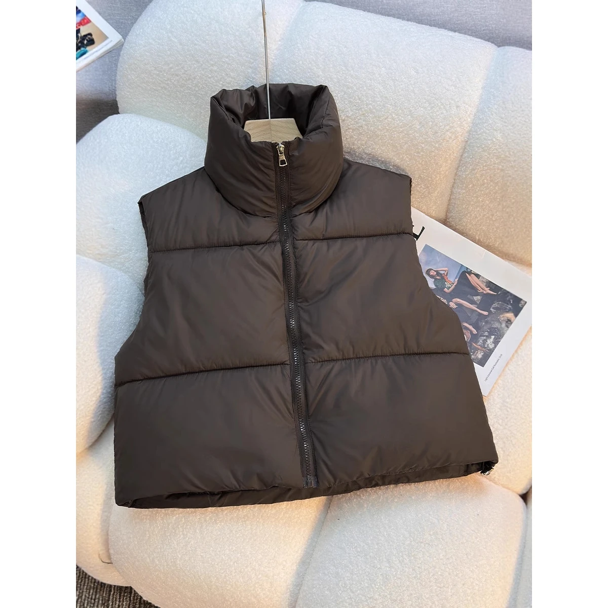 

New Autumn Winter Women's Vest ort Svel Cotton Jaet Five Colors Thiened Zipper Closure Pure Color Ladies Vest