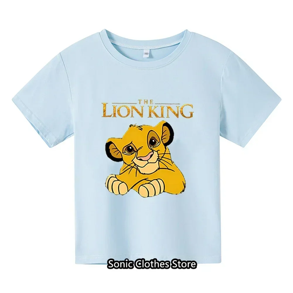 Summer New Children's Cartoon Animal King Pattern Lion Simba T-shirt Cartoon Boys and Girls Printed T-shirt