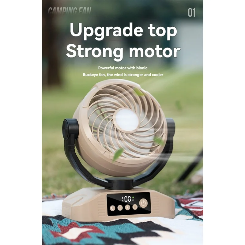 AT28-ventilateur extérieur de bureau 20000Mah ventilateur Rechargeable avec lumière LED 5 vitesses 3 niveaux de luminosité forcamping voyage