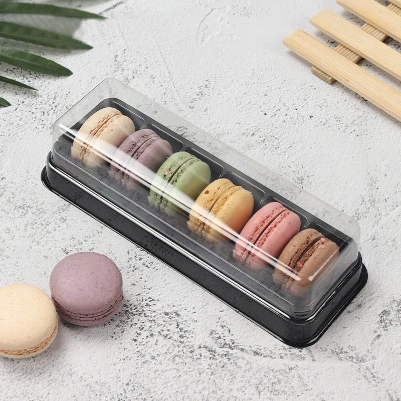 50pcs 6 Grids Bread Black Transparent Box Rectangle Macaron Pastry Cake Boards Base Disposable Biscuit Cupcake Dessert Tray Tool