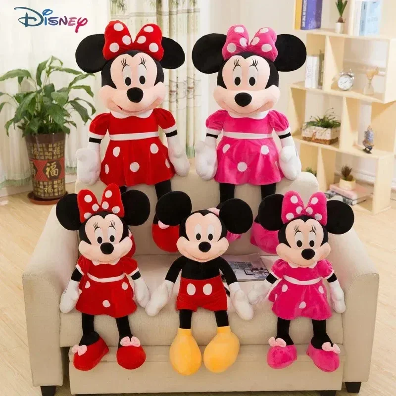 Cartoon Disney Couple Mickey Minnie Doll 35cm Anime Red Pink Minnie Mouse Plush Toys Girlfriend Children Gifts Lovely Plush Toy