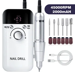 45000RPM Professional Electric Nail Drill Machine for Nails Gel Polish Rechargeable Portable Nail File Manicure Polishing Tool