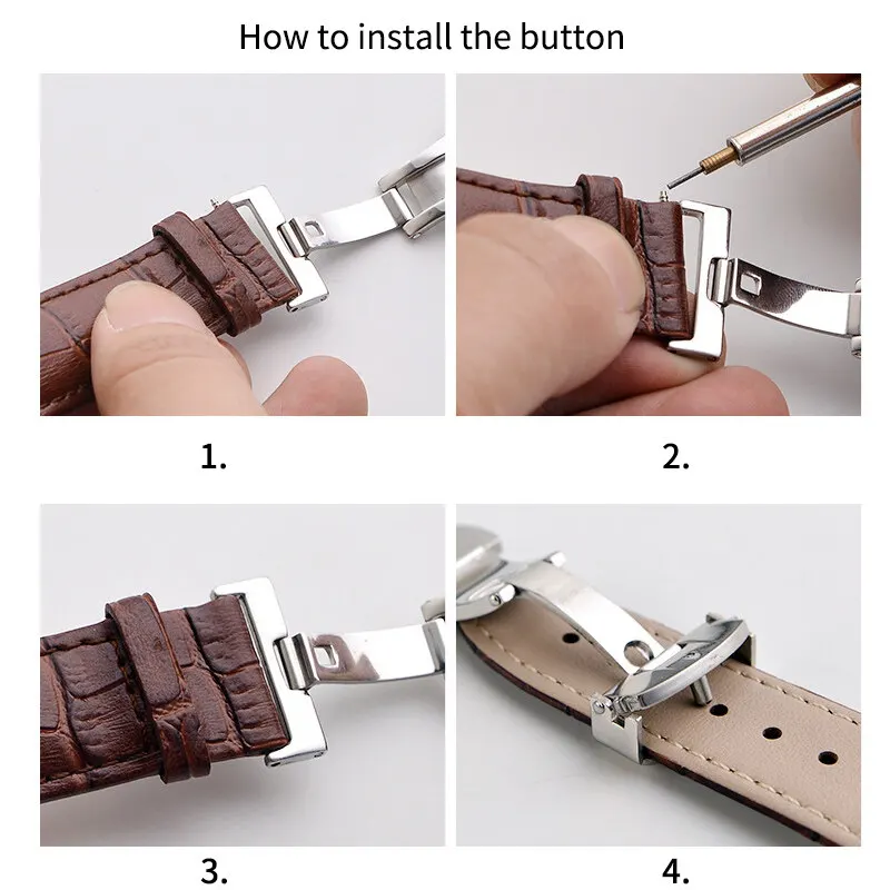 316 الصلبة الفولاذ المقاوم للصدأ مزدوجة دفع زر أضعاف إبزيم ساعة 12 14 16 18 20 22 مللي متر فتحة نمط دائم فراشة نشر المشبك