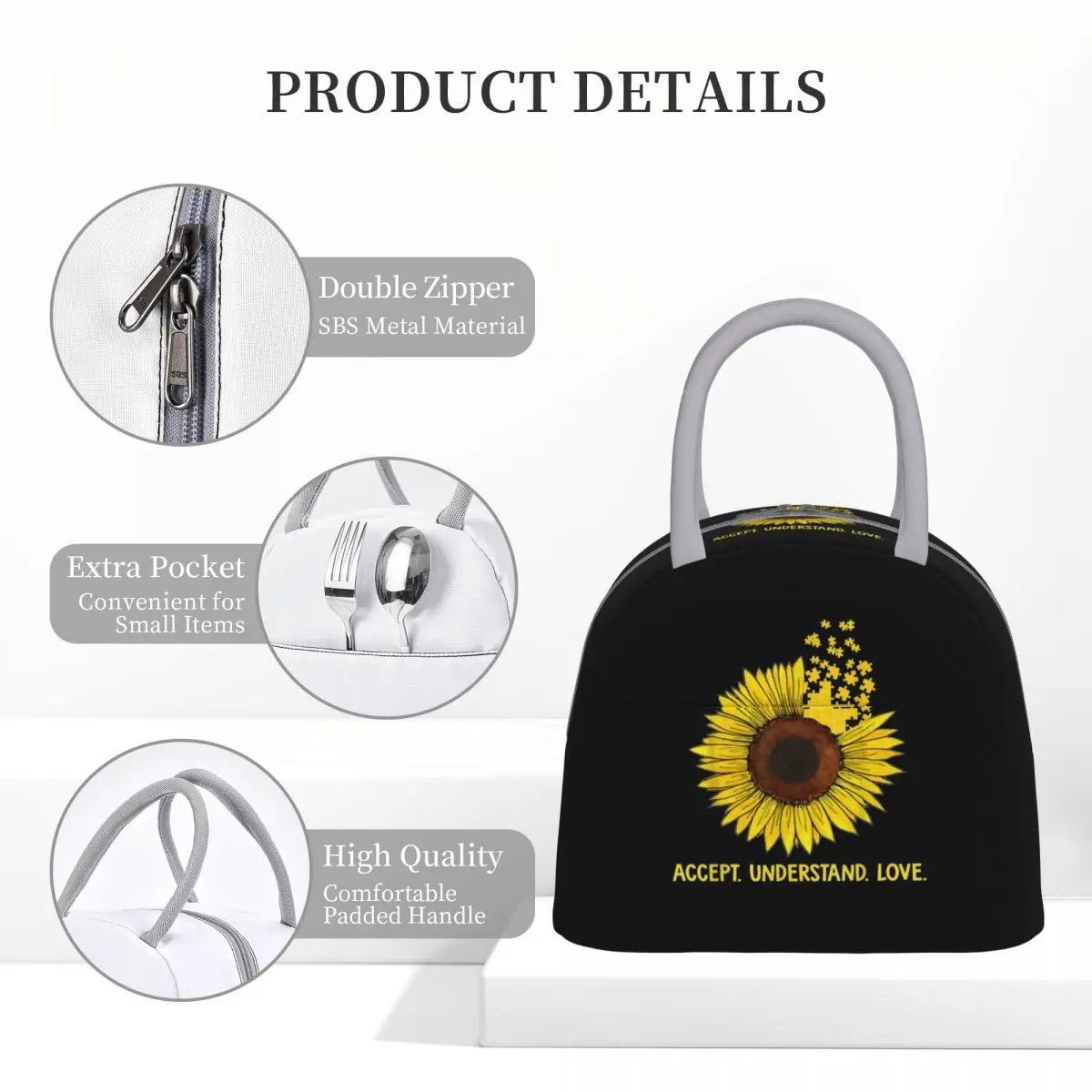 Love Sunflower Product Insulated Lunch Tote Bag For School Office Food Storage Bag Portable Thermal Cooler Lunch Box