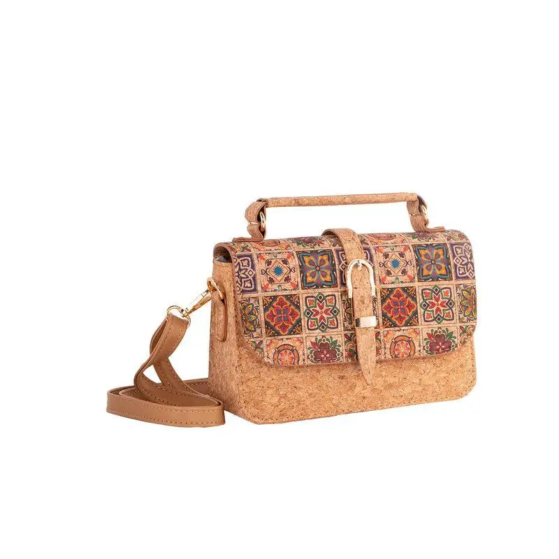 Geometric Print Cork Skin Handbag Women's Travel Crossbody Bag Small  Design Sensation Square Bag Soft Leather Interior