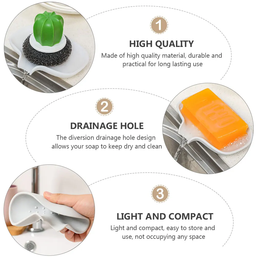 

2Pcs Silicone Soap Dish Anti slip Draining Holder for Bathroom Kitchen Shower Room Storage ganization Home Use