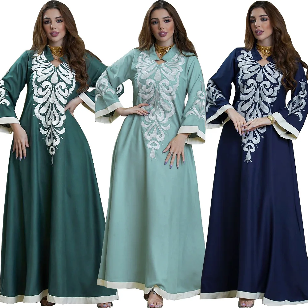 Embroidered Maxi Dress Abaya For Women Muslim Dubai Elegant Moroccan Kaftan Islam Oman Ladies Long Dresses Robe Femme Musulmane
