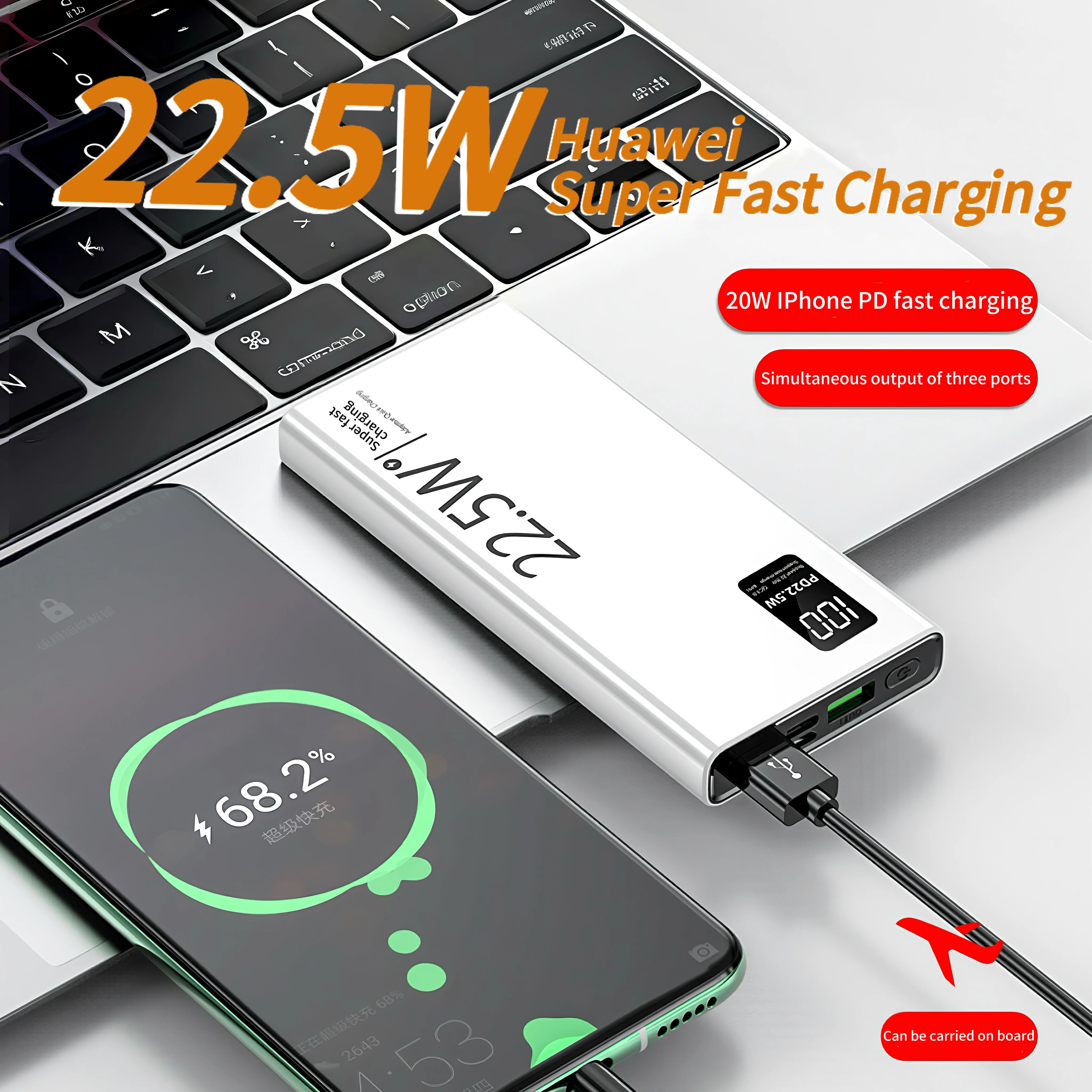 New in 2025 powerbank 10000mAh portable power bank Spare Battery Quick charge 22.5w PD 20w  With Built-in Cable Screen Display