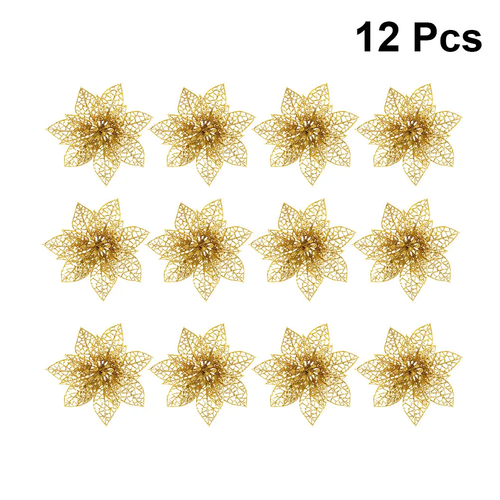 

12 Pcs Christmas Artificial Flowers Glitter Ornaments Decoration Decorations for
