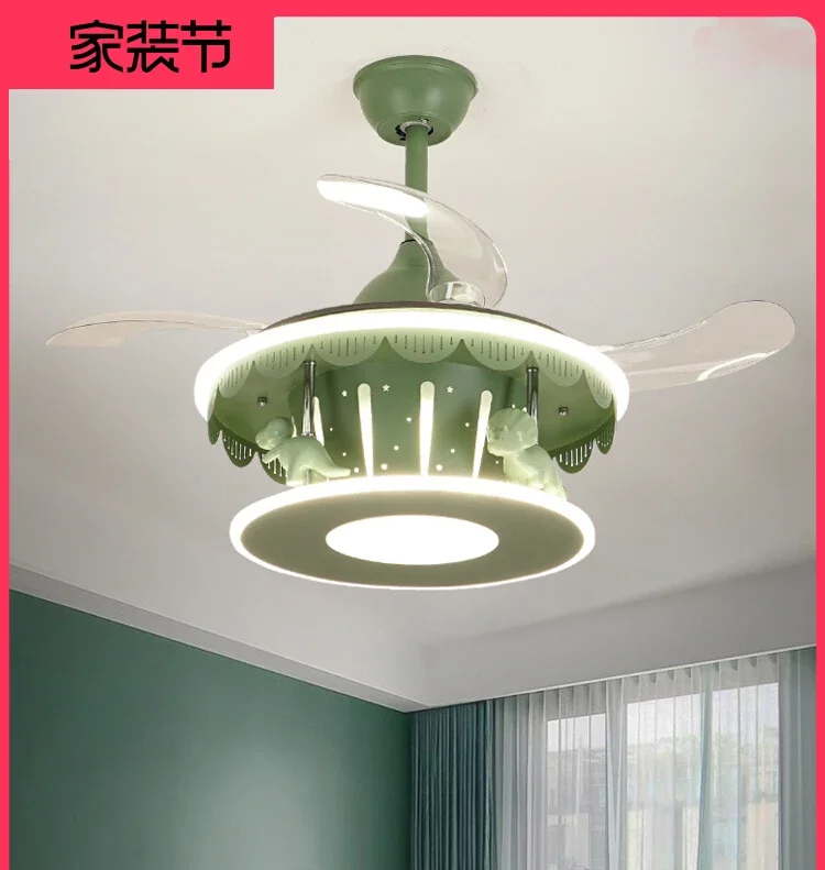 Cartoon Dinosaur Invisible Ceiling Fan Lights Children\'s Room Fan Lamp Boy Bedroom Room Chandelier Creative Eye Protection