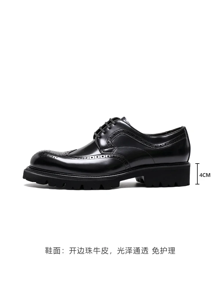 2024 Business Formal Men's Shoes Bullock Lace Up Bright Leather Thick Soles Advanced Leather Derby Shoe