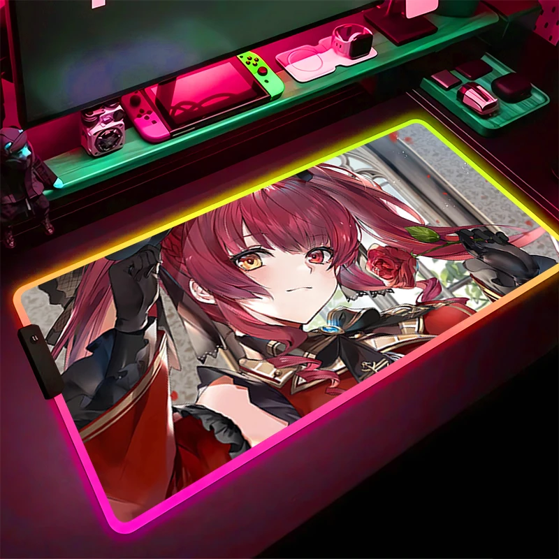 

RGB LED Mouse Pad H-hololive Houshou Marine Computer Game Mousepad PC Accessories Keyboard Pad HD Rubber Extended Pad Mouse Mat