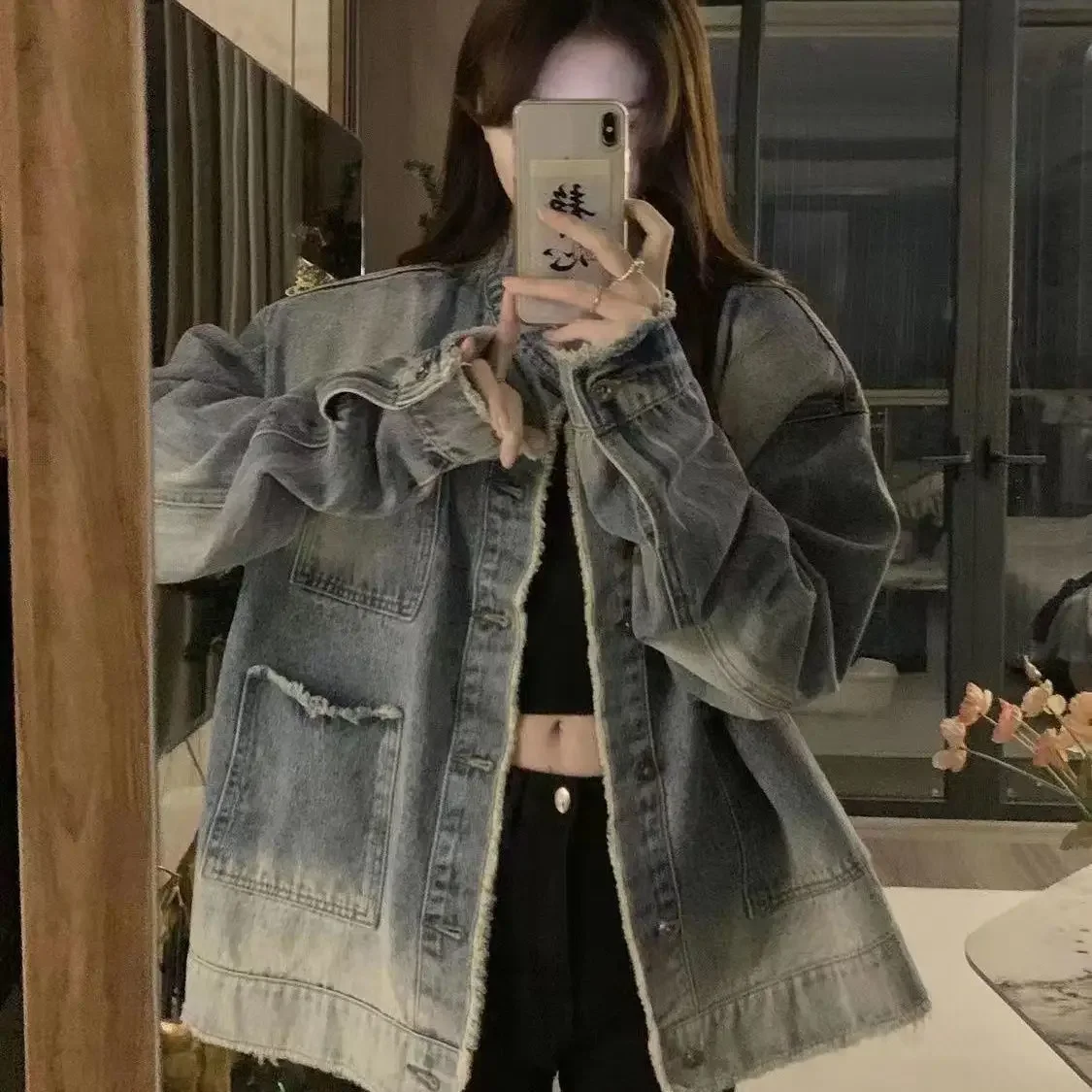 Spring and Autumn Vintage Make Old Denim Jacket Women Fashionable Korean Version Lovers Coat