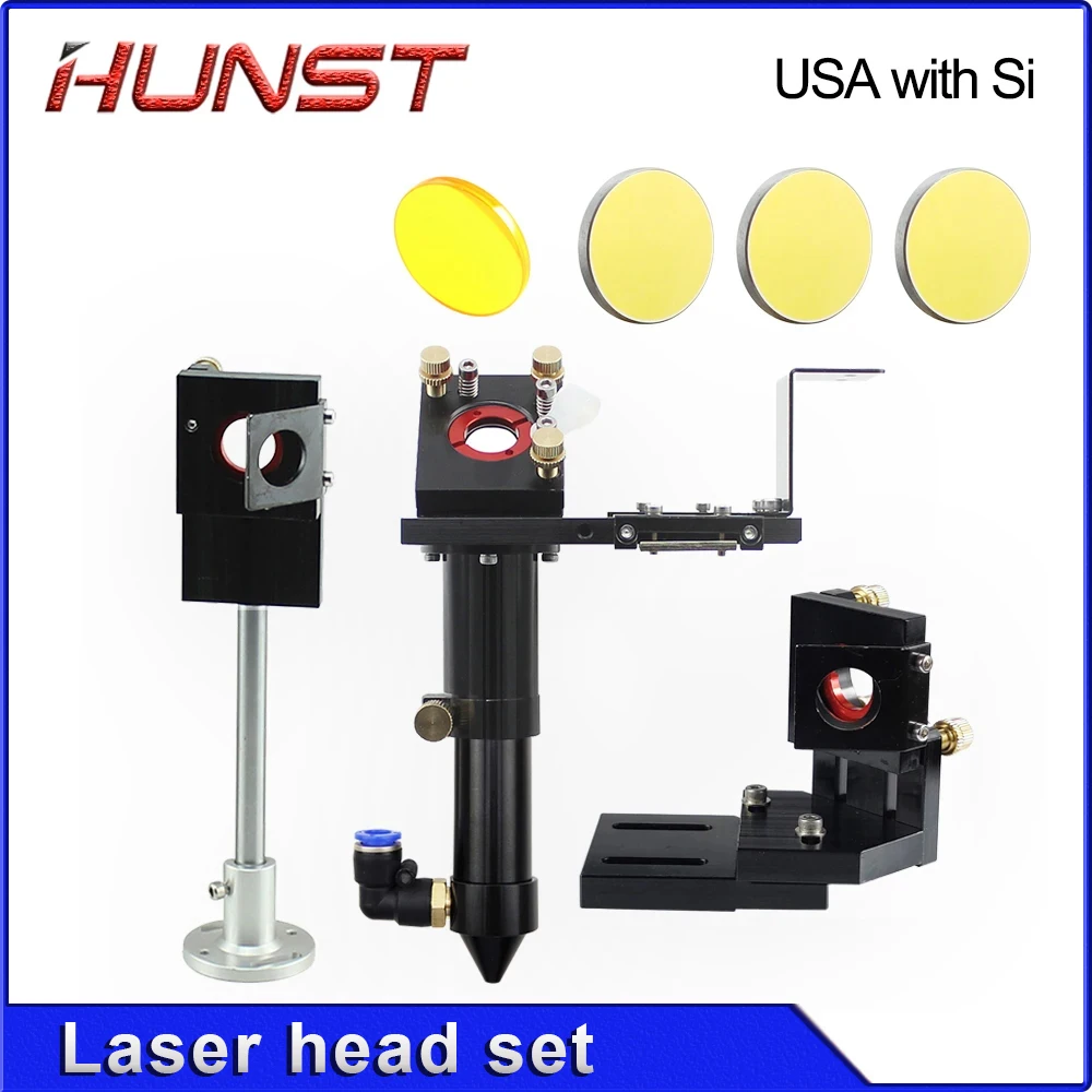 Hunst-CO2 Laser Cabeça Set para Máquina de Corte Gravura, Série E com Lente Diâmetro 20mm, FL50.8, 63.5, 101.6, Espelho 25mm