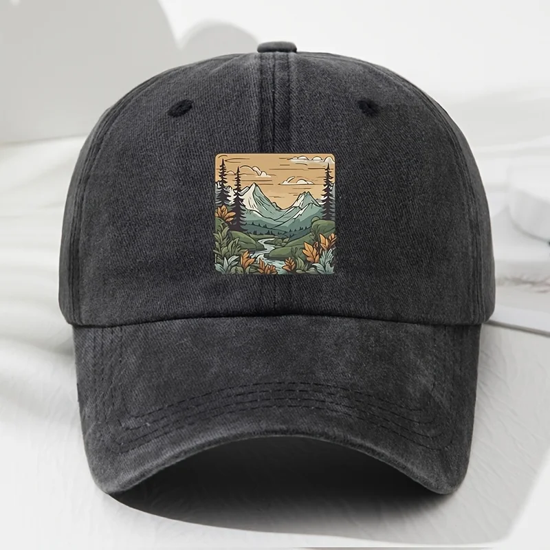 

Baseball cap, landscape print, retro men's and women's fashionable outdoor hat, outdoor sports, fishing, hiking, camping
