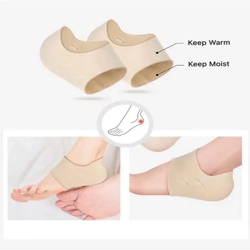 Breathable Silicone Heel Protector Sleeves Holed Heel Cushion Socks Relief Heel Pain Anti Crack Dry Skin Foot Care Covers