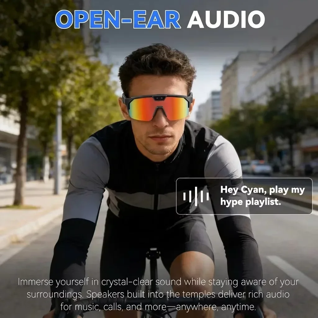 Smart Camera Sports Glasses 800W Pixel EIS Anti-Shake AI Translation Eyewear Bluetooth WiFi Outdoor Cycling