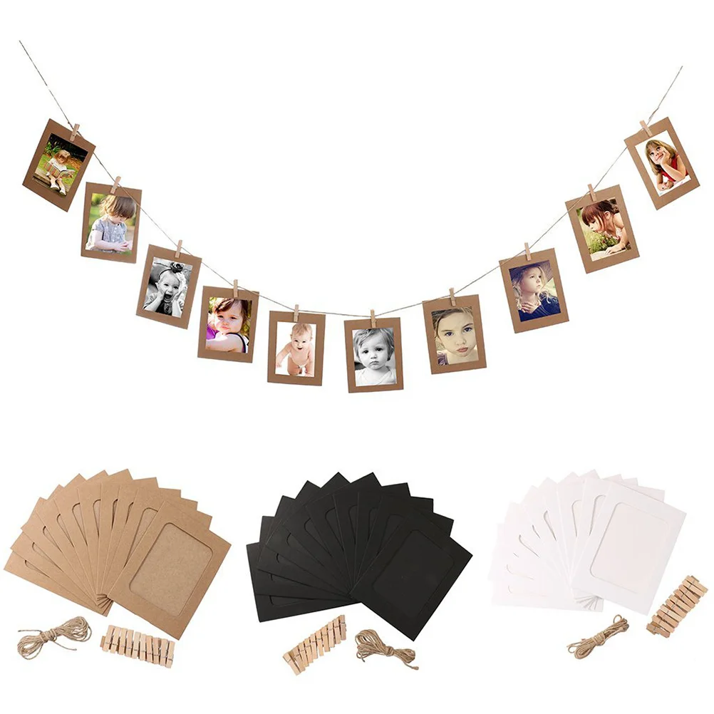 

10Pcs Photo Hanging Kraft Paper 6inch Clips Rope Sets for Wedding Project Decoration Photo