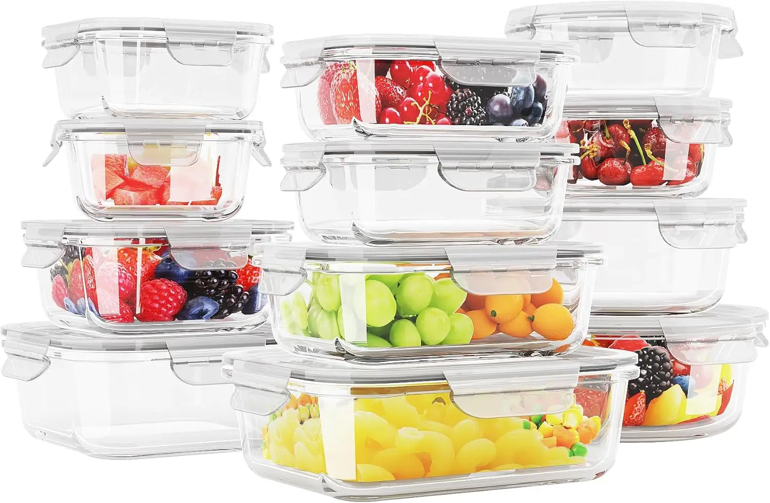 

12 Sets Glass Food Storage Containers with Lids, Meal Prep Containers, Airtight Bento Boxes,BPA Free & Leak Proof,Pantry Kitchen