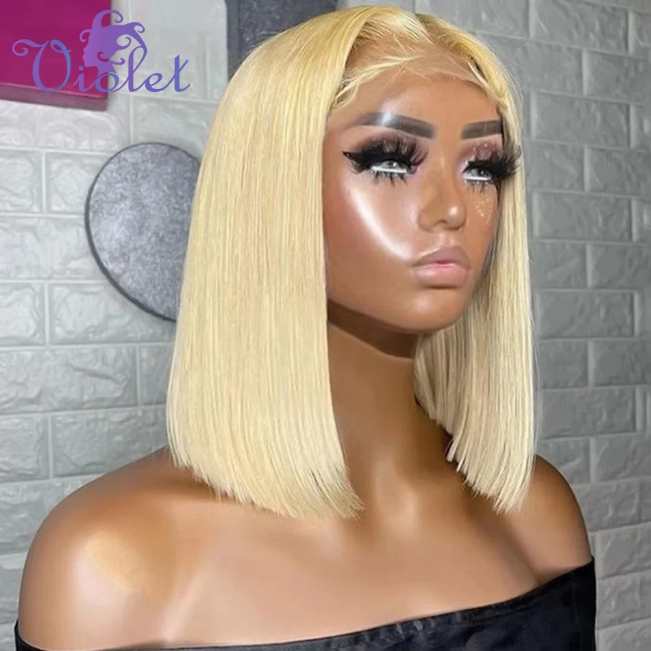 

613 Blonde Straight Short Bob Honey Blonde Colored 13x4 HD Transparent Lace Front Human Hair Wigs Brazilian Lace Frontal Wigs