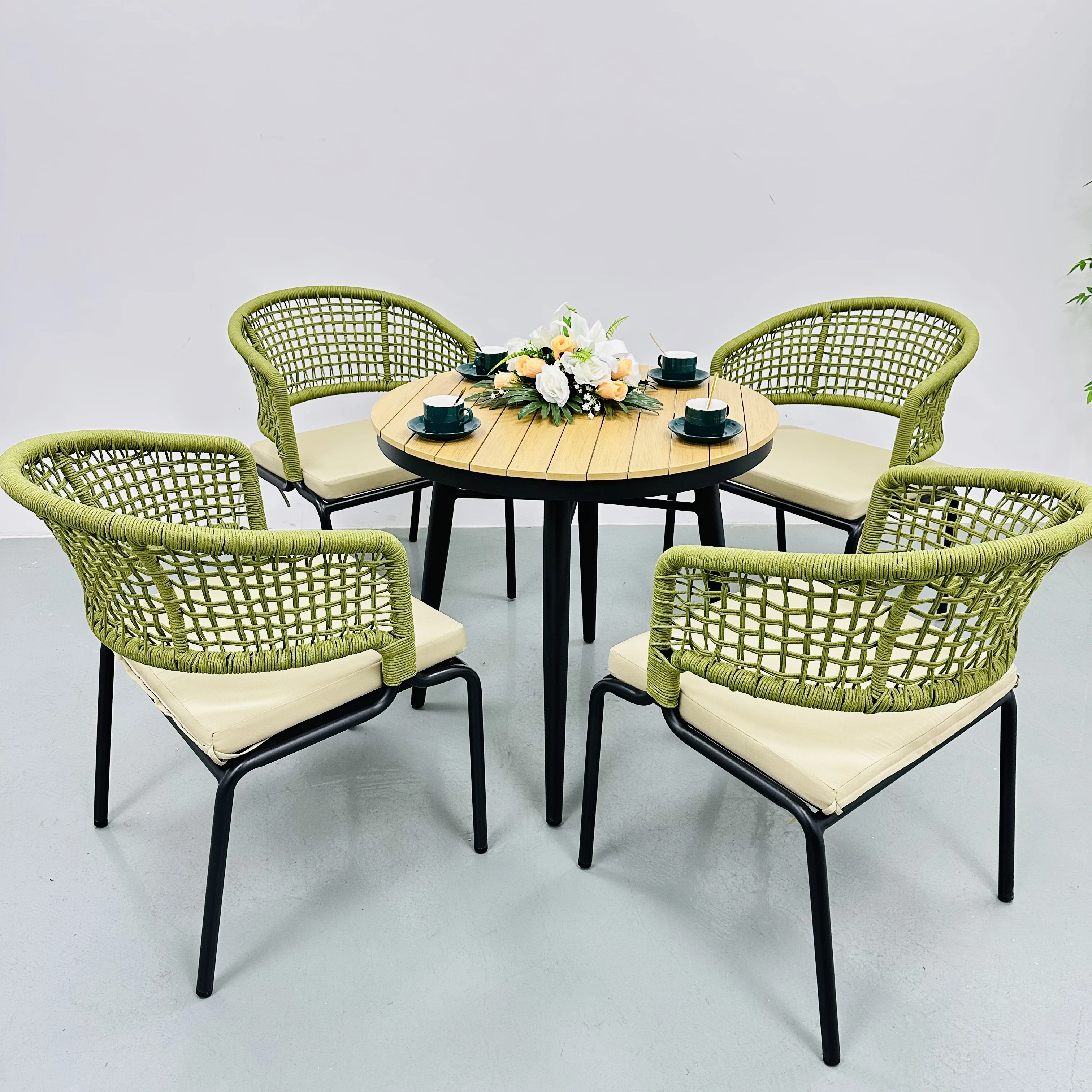 & Wholesale Modern Garden Chairs Outdoor Furniture Stackable Rope Weave Aluminium Bistro Patio Dining Chair for Villa Restaurant