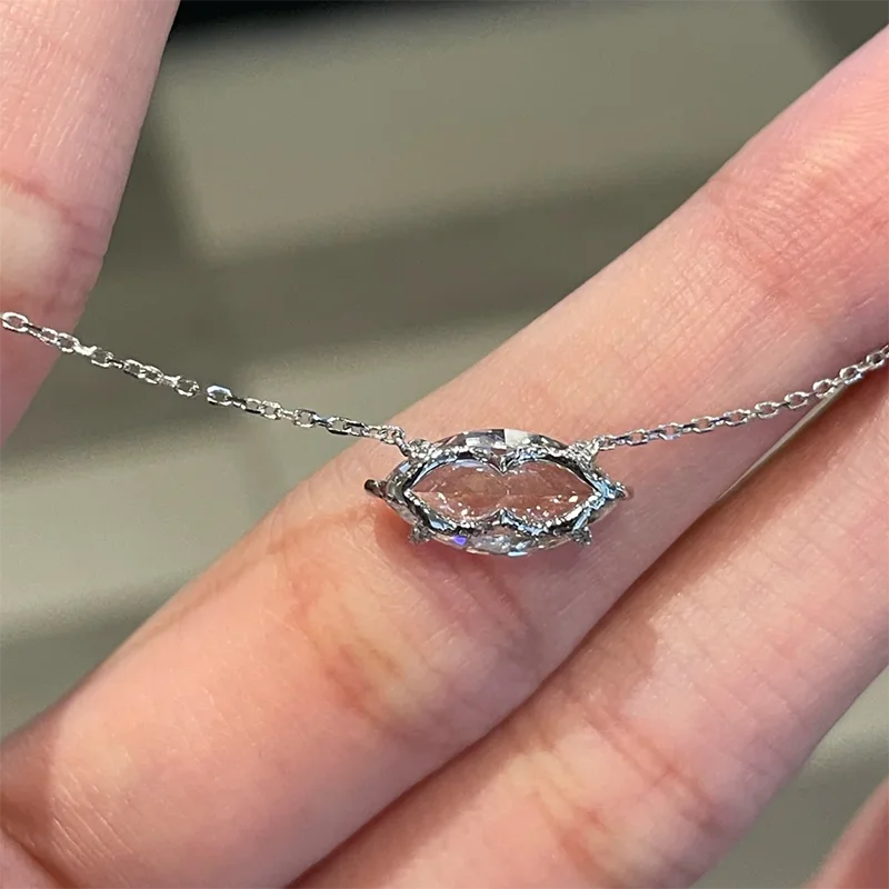 14k الذهب/925 الفضة البيضاء 1-3Ct ماركيز قطع مختبر نمت الماس داينتي ماركيز قلادة حافة مزين قلادة الماس الصغيرة #5