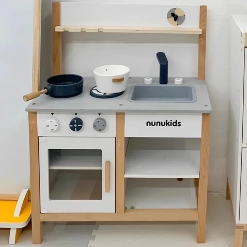 73cm jogar casa brinquedo de madeira cozinha ferramenta mesa conjunto pote pan fatia pia vegetal interativo quebra-cabeça brinquedos crianças presente aniversário