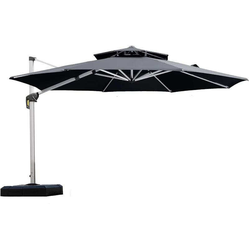 

PURPLE LEAF 12 Feet Double Top Round Deluxe Patio Umbrella Offset Hanging Umbrella Outdoor Market Umbrella Garden Umbrella, Grey