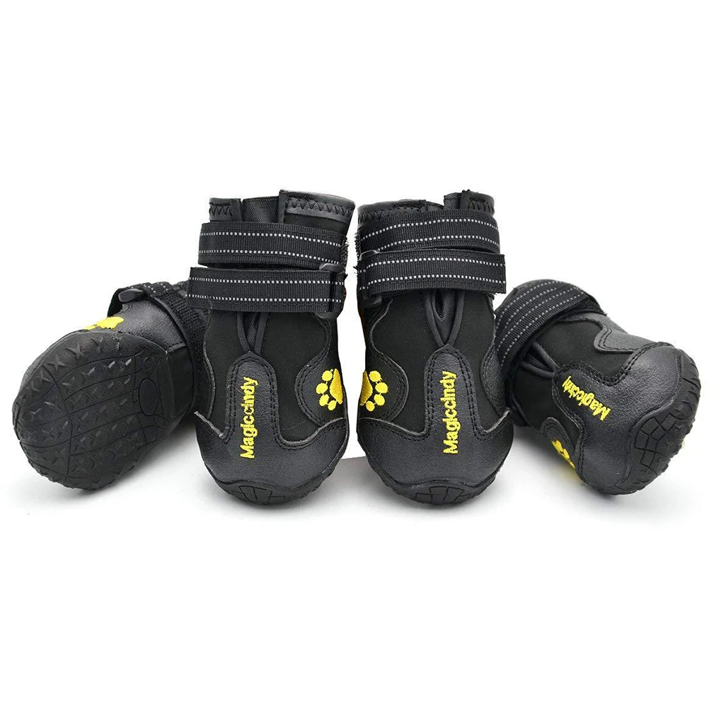 

4pcs Waterproof Snow Boots Black Shoes for Small Dogs Winter Paw Anti-Slip Rubber Soles Dry Warm Dog Hiking Shoes Pet