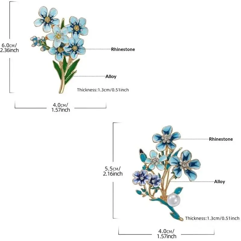 Elegante blaue Blumen-Broschen für Damen und Herren, 2 Designs, Emaille, Blumenmotive, für Partys, Büro, als Geschenk. – Detail 7