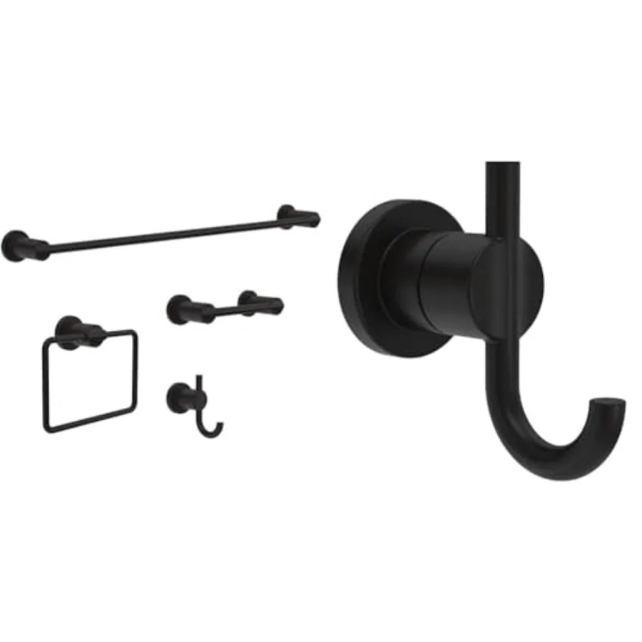 

Набор сантехнической фурнитуры матового черного цвета: 24-дюймовая вешалка для полотенец, держатель для туалетной бумаги и двойной крючок для полотенец для ванной комнаты.