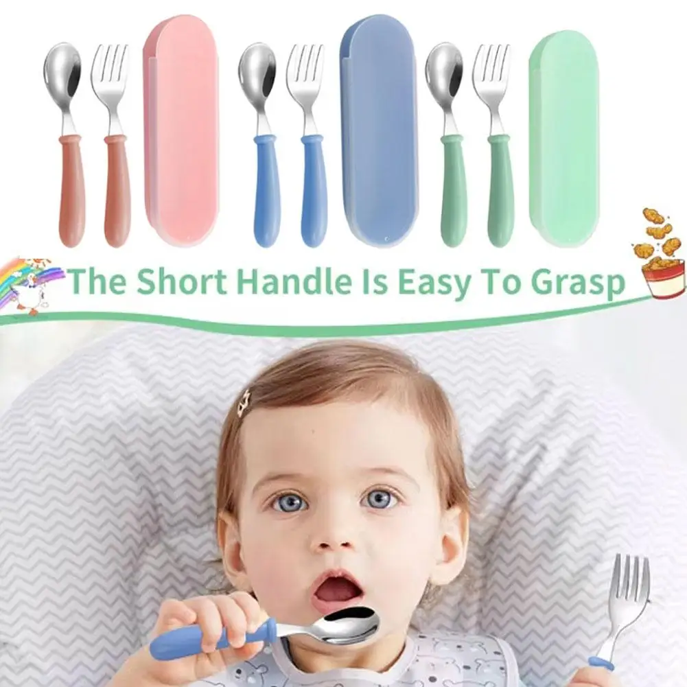 Children Spoon Forks Box Kids Stainless Steel Kids Feeding Utensils Dinnerware Cutlery Baby Baby Cutlery Portable Tableware E6L1