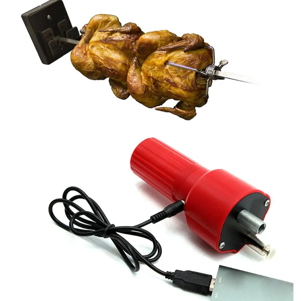 Barbecue Rotisserie Motor USB Powered Grill BBQ Tool Set Red Aluminum Heat Insulation for Portable Barbecue