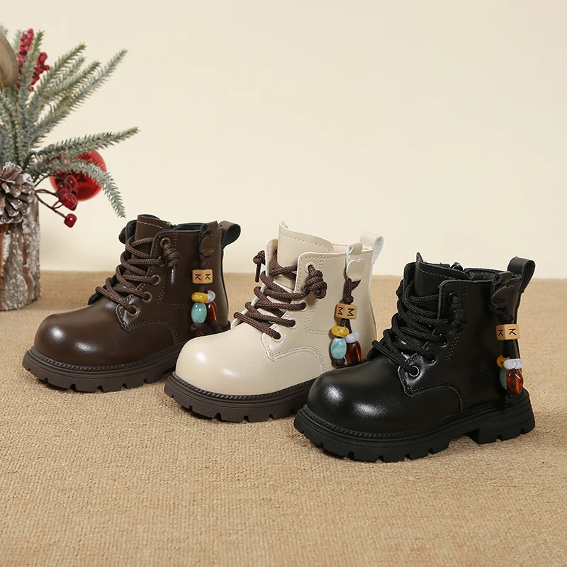 

Girls Ankle Boots Round Toes Versatile Kids Leather Boots Soft Bottom Comfortable 2025 Winter New Children Princess Boots Suede