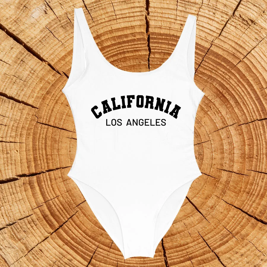 S-3XL CALIFORNIA цельный купальник с принтом для женщин, черный женский купальник, женское монокини с открытой спиной, большие размеры, купальные костюмы