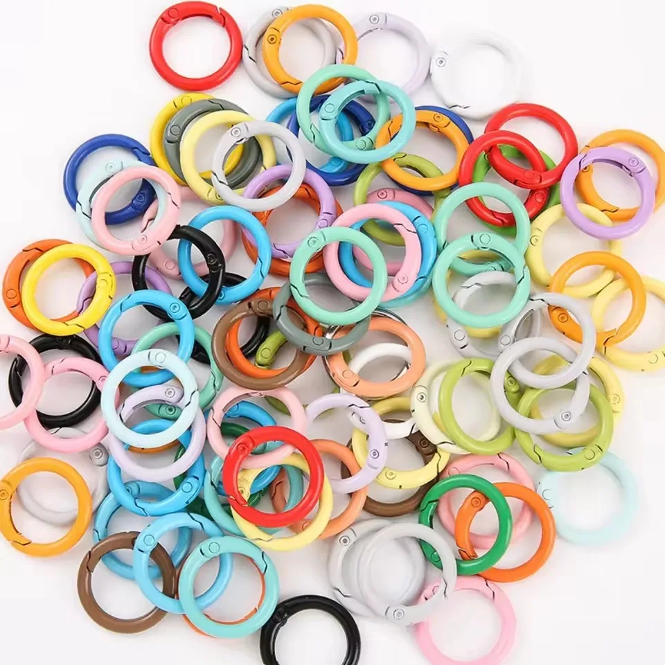 50pcs/lot Colorful Spring Clasps Openable Round Carabiner Keychain Bag Clips Hook Dog Chain Buckles Connector For DIY Jewelry