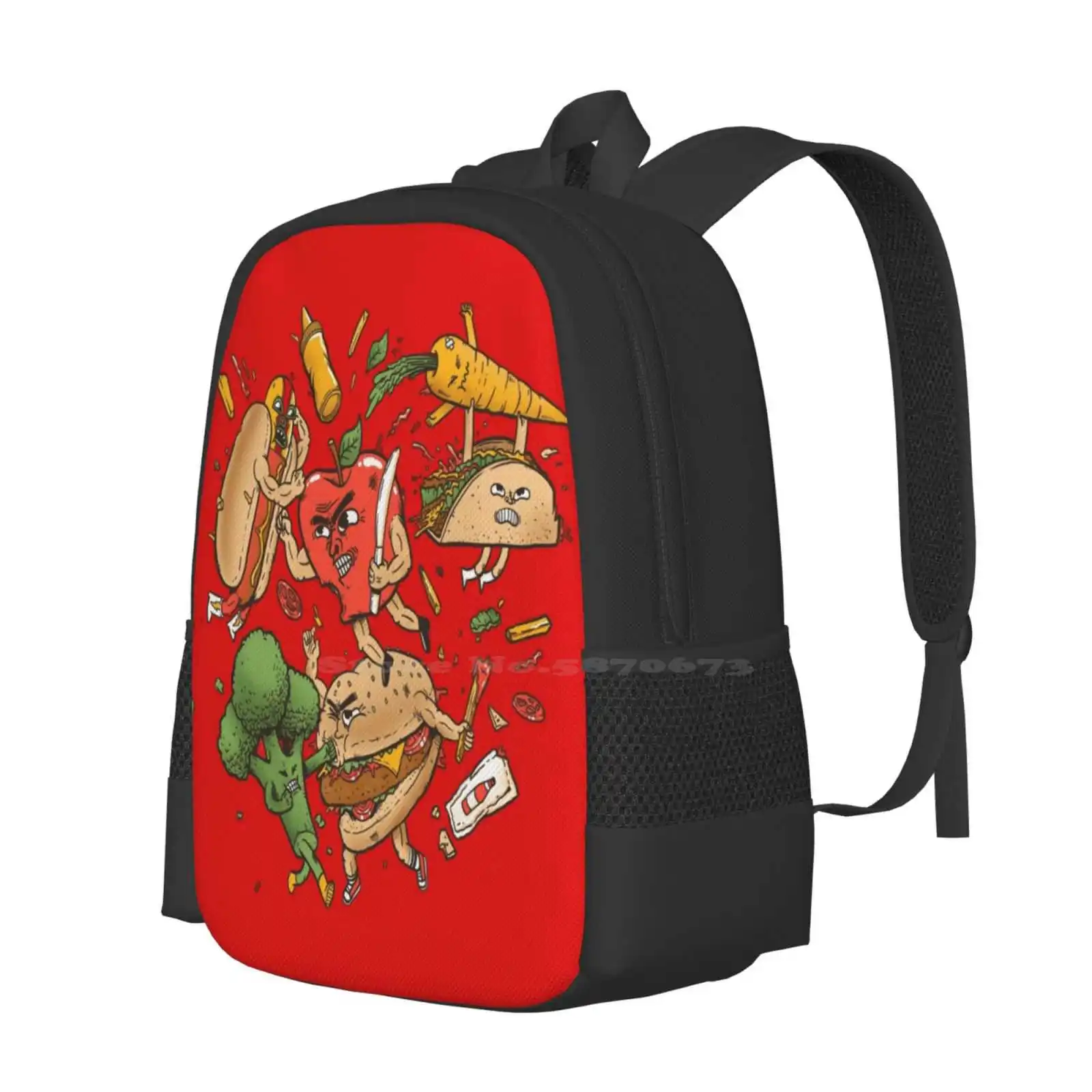 Tasty Showdown Hot Sale Schoolbag Backpack Fashion Bags Food Junk Fight Fast Hotdog Brocoli